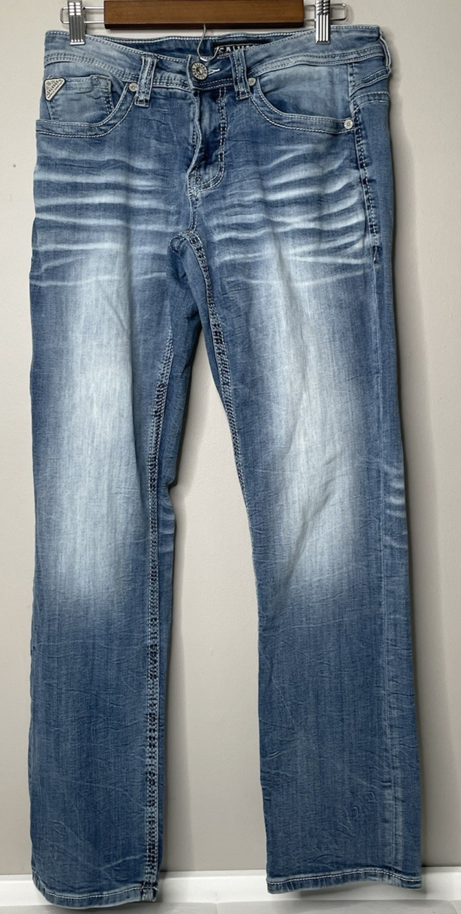 Salvage Supply Co Mayhem Men’s 30R Straight Regular Fit Buckle Distressed Jeans